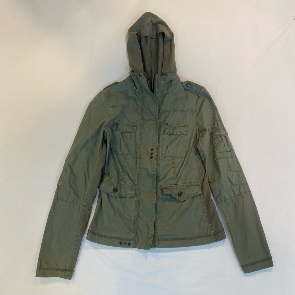 FIRE LA Olive Green Hooded Women's Cargo Jacket, Grunge Utility Military Style